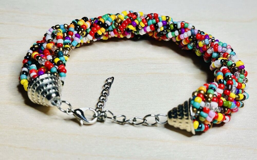 Handmade Multicolor Seed Bead Maasai Torsade Bracelet Boho Twisted Multi Strand